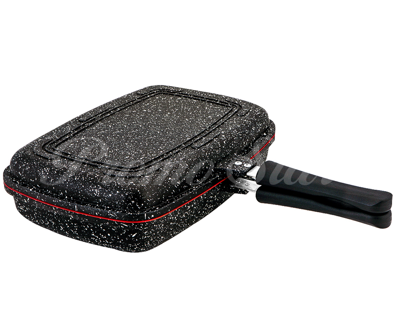 Black Granite Cast Frying Pan with Double Caps